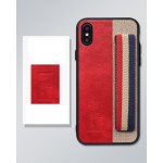 Wholesale iPhone X (Ten) Striped Hand Strap Grip Holder PU Leather Case (Red)